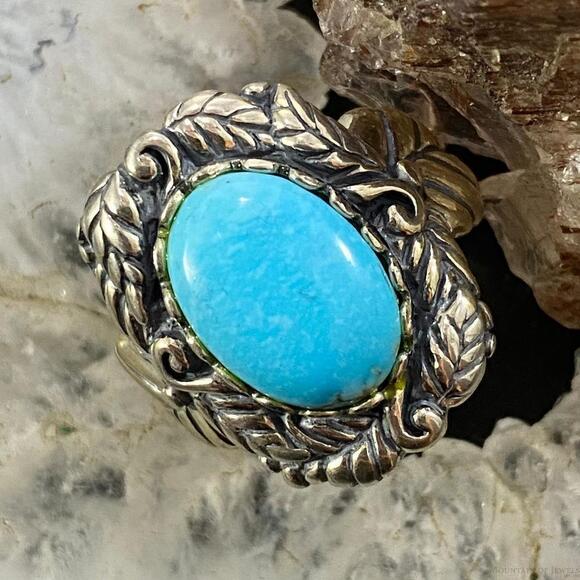 Carolyn Pollack Jewelry - Carolyn Pollack Sterling Silver Oval Turquoise Leaf Design Ring Size 7, 8.5